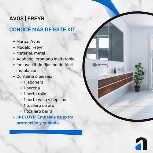 Imagen 8 de 10 de Accesorios Baño 6 Piezas 100% Metal Cromado Avos - Freyr