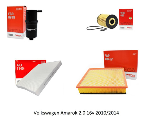Kit Filtros Volkswagen Amarok 2.0 16v 2010/2014 Wega