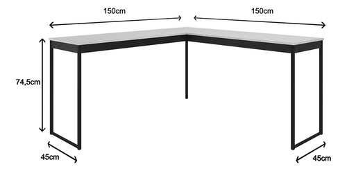 Mesa De Canto Em L Branco Com Ripas Preto Para Home Office/ Escritório Estrutura Em Ferro E Design Industrial
