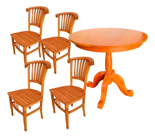 Conjunto Mesa de Jantar Redonda 1,20 Com 4 Cadeiras Madeira Maciça Linho -  Gamma Móveis