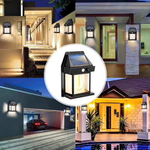 Foco Solar Lampara Exterior Pared Sensor Dos Ampolletas