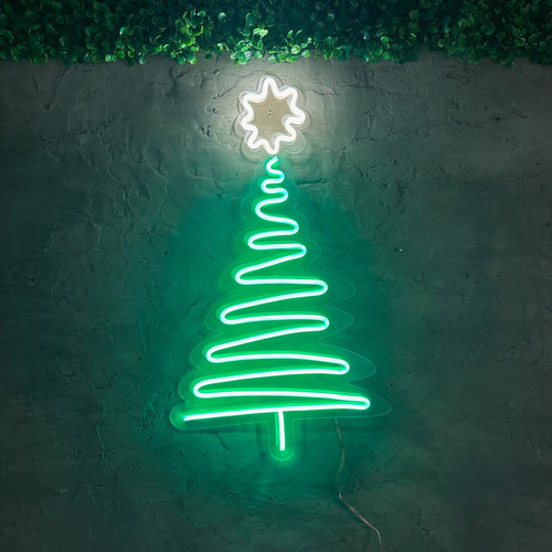 Placa Luminoso Decorativo Neon Led - Árvore Natal Papai Noel Cor Verde Bivolt