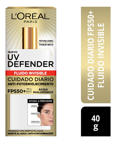 Crema L'oréal París Uv Defender Fluido Sin Color Fps50 40ml