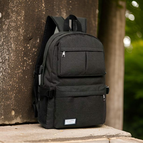 Mochila Porta Notebook Reforzada Urbana Usb Unisex Premium Color Negro Diseño de la tela Jaspeado