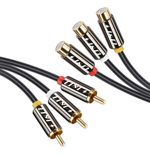 Cable De Audio Estereo 3 Rca Macho A Hembra | Negro / 0,9m