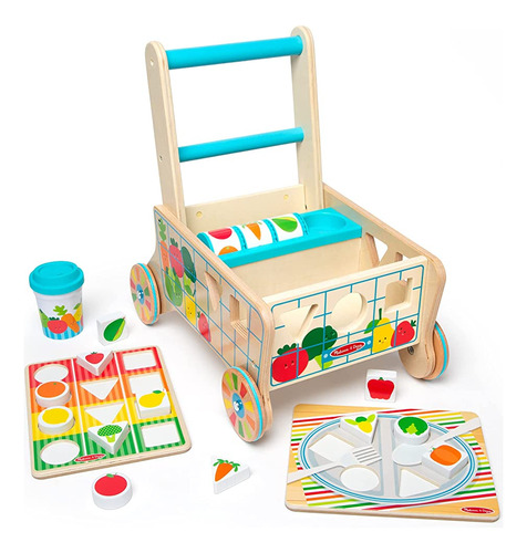 Melissa & Doug Wooden Shape Sorting Grocery Cart Push Toy An