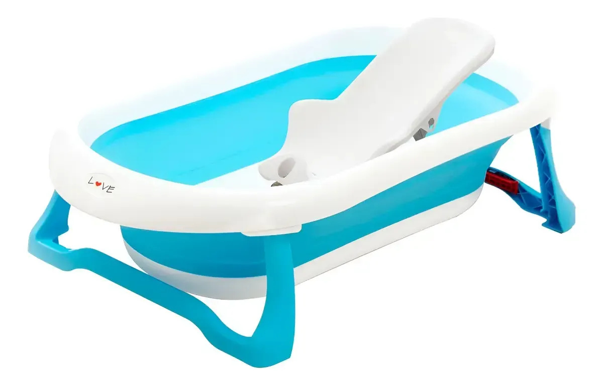 Bañera Plegable Con Reductor Compacta Antideslizante Love Color Celeste Lisa