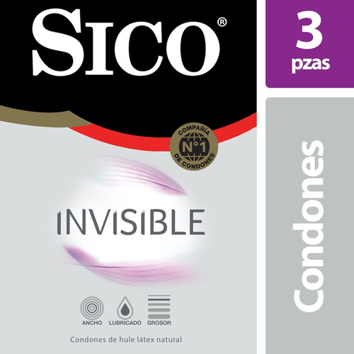 Condones Sico Invisible Latex Lubricado 3 Unidades