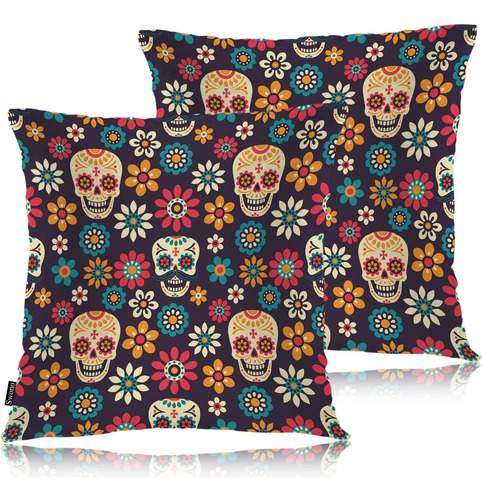 Swono Fundas De Almohada Del Día De Los Muertos, Juego De 2 