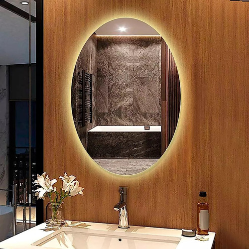 Espelho Orgânico C/led Oval 80x60 Banheiro Moderno Parede Moldura Led Frio 220v