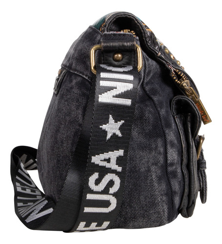 Bolsa Mensajera Nicole Lee Mezclilla Estampada Akiko Fw24 Acabado de los herrajes Níquel Color Akiko La Belleza
