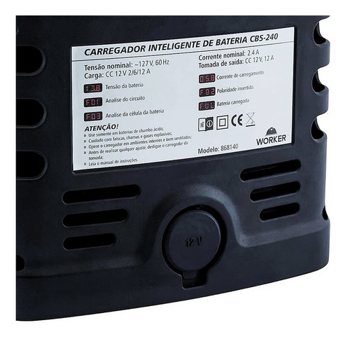 Imagem 4 de 4 de Carregador De Baterias 12v Inteligente 127v Worker Cbs240