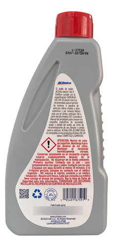Aceite Para Motor Sintético Sae 5w30 Acdelco 946ml