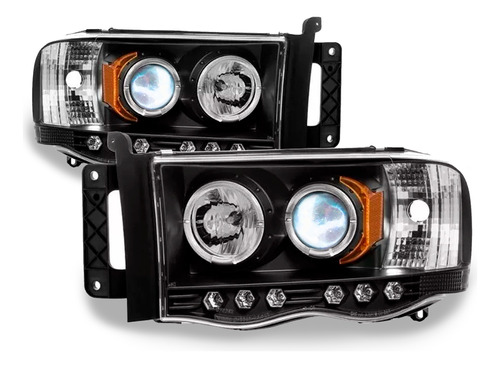 Faros Para Ram 2003 2004 2005 Pick Up Con Lupa Y Leds Negros