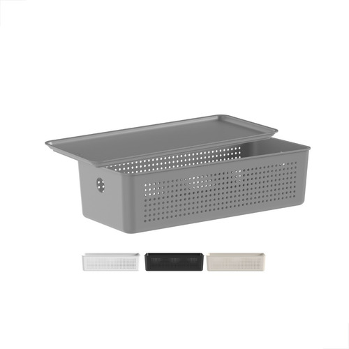Cesto Flow Organizador C/tampa Multiuso Lavanderia 34 X 15 Cor Cinza-escuro