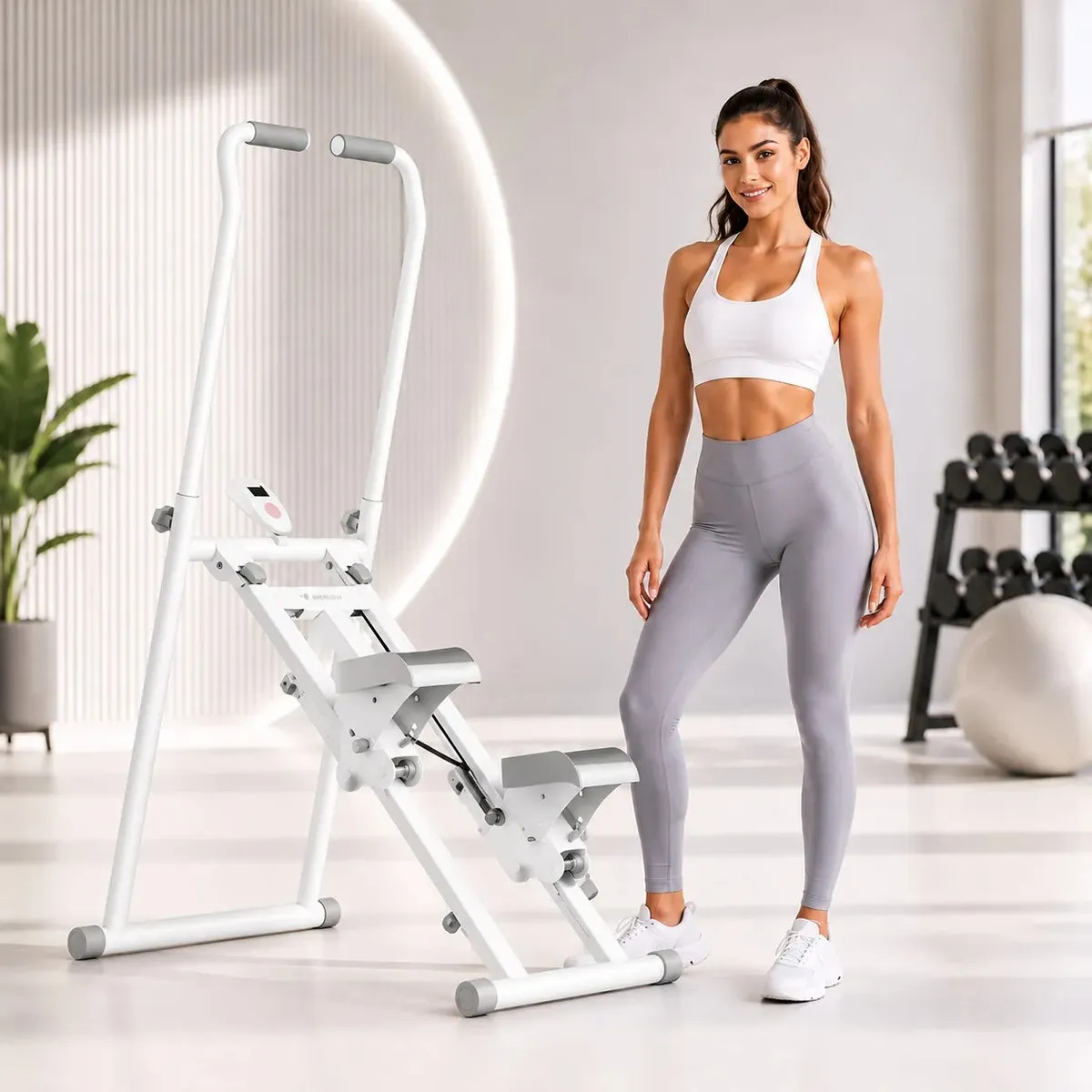 Simulador Escada Stepper Aparelho Ginastica Casa Pernas Gluteos Dobravel Lcd Cardio Fitness Treino Branco Ligeiro
