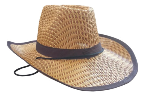 Sombrero De Paja Cowboy Cinta Color Y Broche Ajustable 