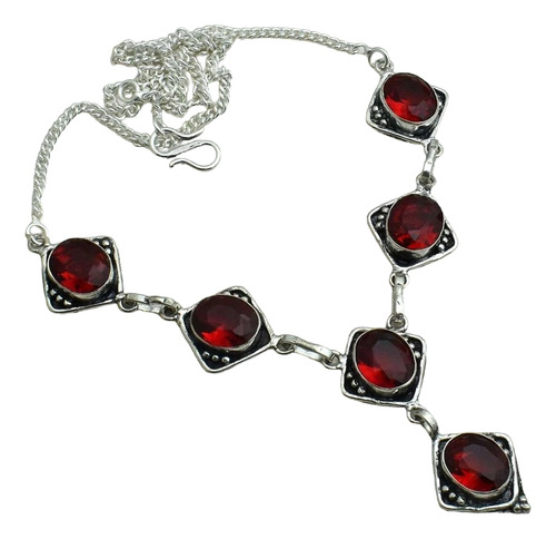 Collar Etnic0 Plata Indu 925 Con Granate Rojo