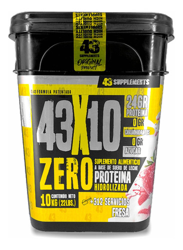 43 Proteina Zero Hidrolizada 10 Kg Fresa 43 Supplements