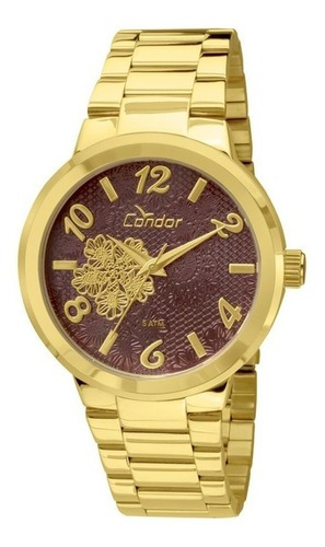 Kit Relógio Feminino Dourado Condor Co2036db/k4r Elegante Cor do fundo Roxo