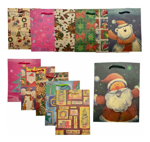 Bolsas Navidad Carton Manija  Pack X 12  18x10x23 Cm