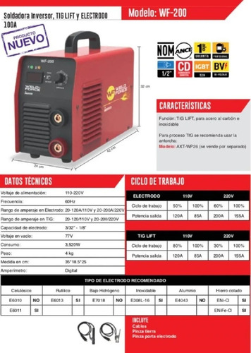 Soldadora Inversor Weld Force 200a Bivoltaje Modelo Wf200