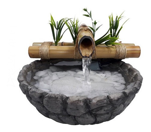 Imagem 1 de 4 de Fonte/agua/cascata/bambu Mini Base Resina Imitando Pedra.