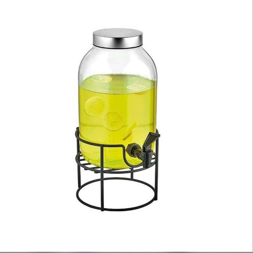 Frasco Dispenser Vidrio Canilla Soporte De Metal 5lts