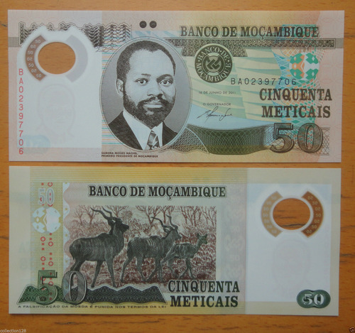 Billete Mozambique 50 Meticais 2011 Polimero Sin Circular (Usado)