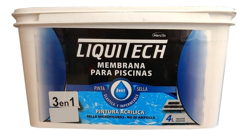 Pintura Membrana Pileta Piscina Liquitech 3 En 1 Merclin X4l Color Azul Caribe