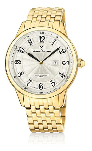 Relógio Pulso Jean Vernier Masculino Aço Dourado Jv01129