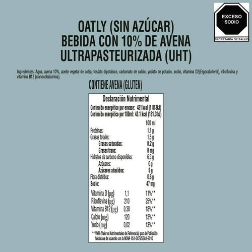 Bebida Leche De Avena Sin Azúcar Oatly 1 L