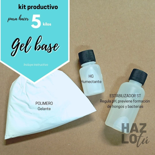 Kit Gel Base Para Preparar 5 Kg Tolera Hasta 10% De Activos