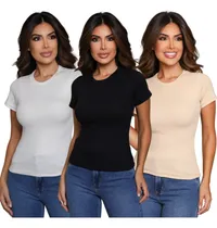 Comprar Kit 3 Blusa T-shirt Ribana Canelada Camiseta Manga Curta