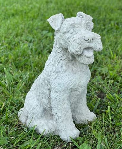 Happy Concrete Fox Terrier Estatua Sentado Cachorro Roca Al