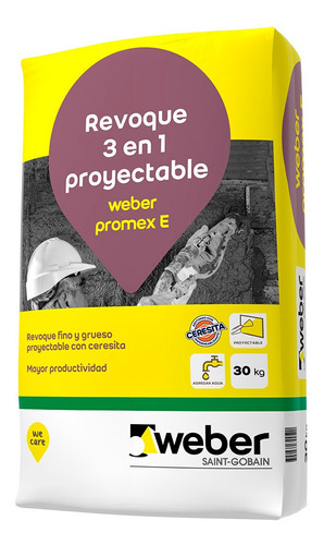 Weber Promex E Revoque Proyectable 3 En 1 Exterior 30kg Gris
