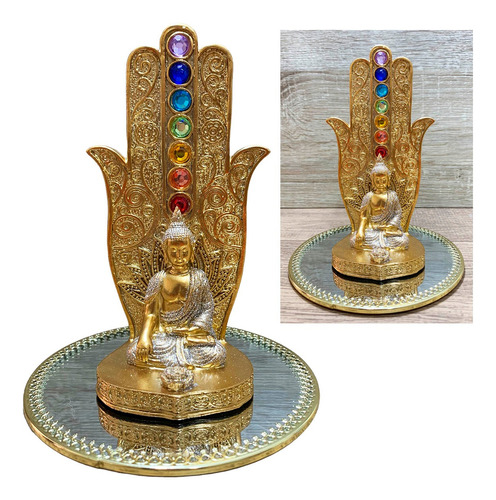 Porta Incenso Energia Meditação Mão 7 Chakras Buda + Bandeja