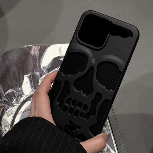Capa De Metal Para iPhone 16 Pro Max Com Caveira Aberta
