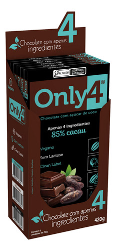 Only4 Puro Chocolate 85% Cacau S/ Lactose 70g Dp 6 Un