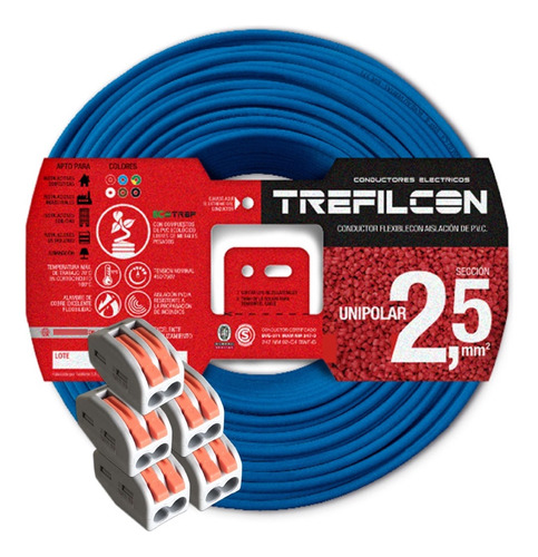 Cable Celeste 2.5mm Trefilcon X 25m Con Borneras 2 Pin