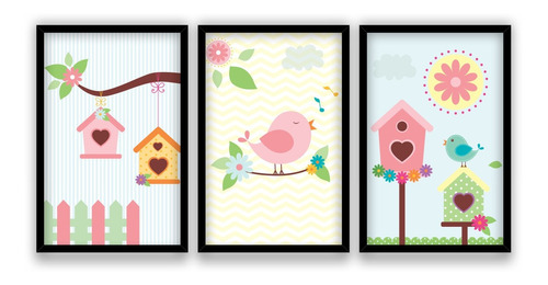 Quadros Decorativos Quarto Menina Casinha Passarinho