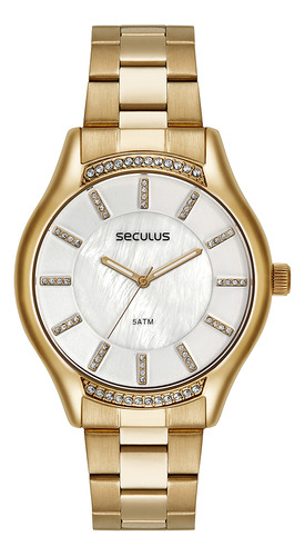 Relogio Seculus Feminino Dourado Grande Original Strass Luxo