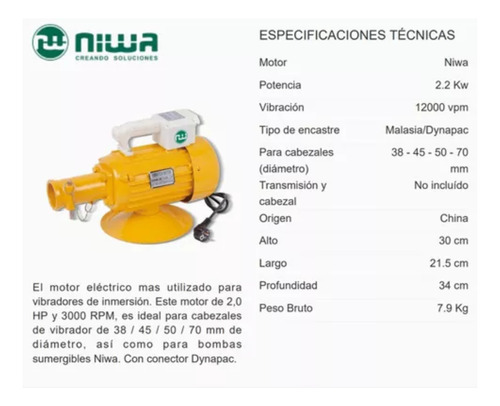 Vibrador De Concreto Eléctrico Niwa Dvnw-20