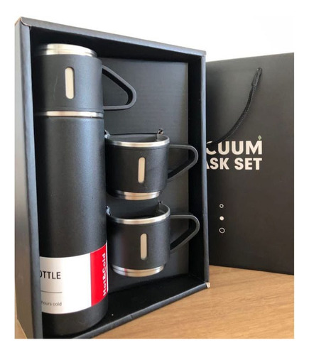 Kit Garrafa Térmica Inox 500ml + 3 Xícaras Vacuum Flask Set