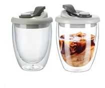 Comprar Vaso De Vidrio Doble Para Bebidas Tapa Plomo 350ml