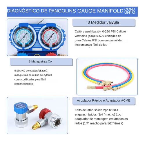 Joyfox Manômetro Manifold Ar Condicionado Automotivo R410 C/ Maleta Engates
