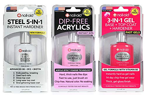 Nail-aid 3pk De Endurecedor De Acero + Acrílico Libre De Inm