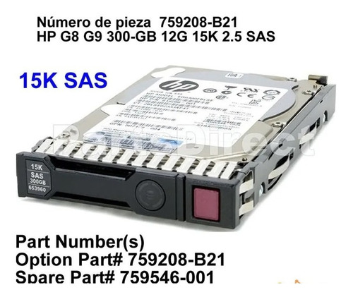 Disco Duro Hp 300gb Sas 2.5 15k 12g Gen 8 Y 9