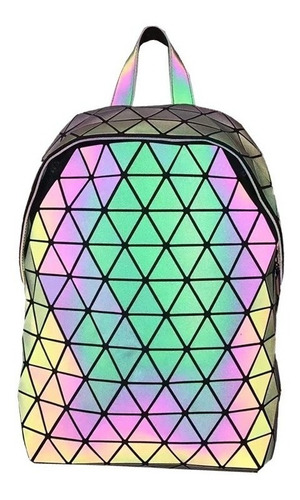 Mochila Geométrica Luminosa Para Mujer, Holográfica Reflecta Color Luminous Diseño de la tela Rayado