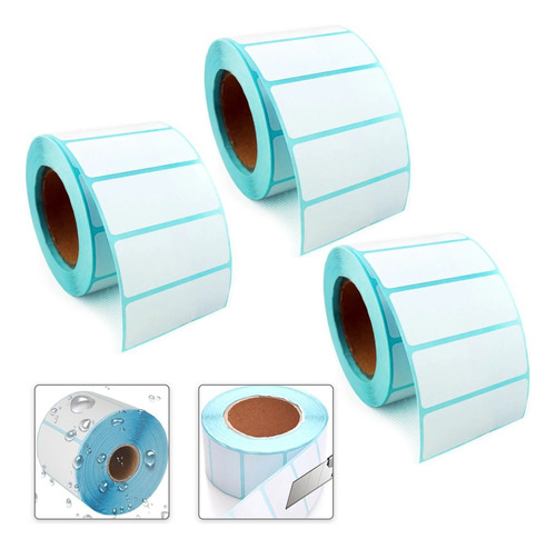 3 Rollos Etiquetas Termosensible Impermeable 70x30mm 500 U